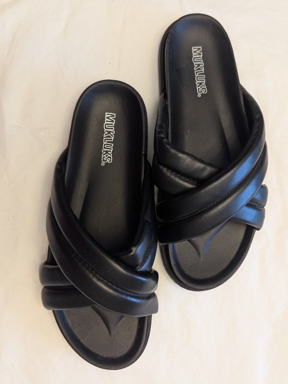 Muk Luks Black Crisscross Padded Slide Sandals